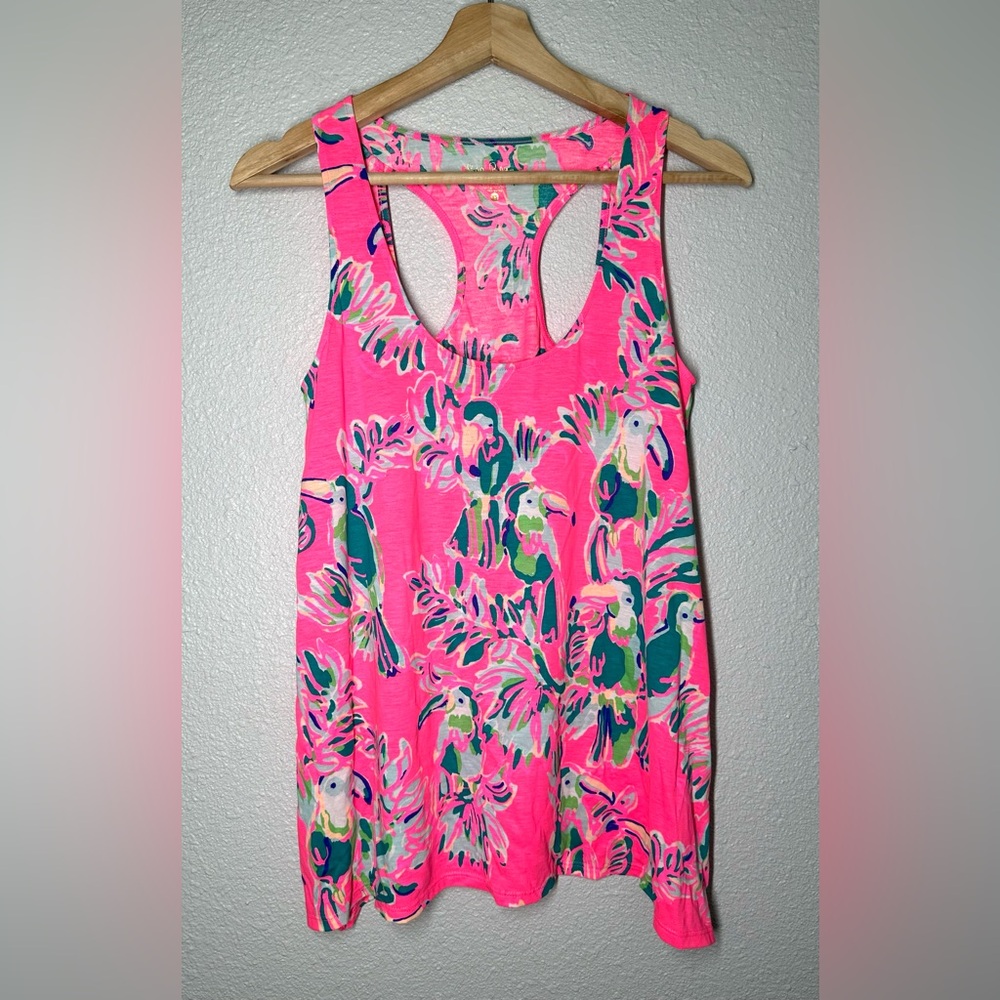 Lilly Pulitzer Monterey Tank Top Toucan Parrot Bird Pink Women’s Size XS
